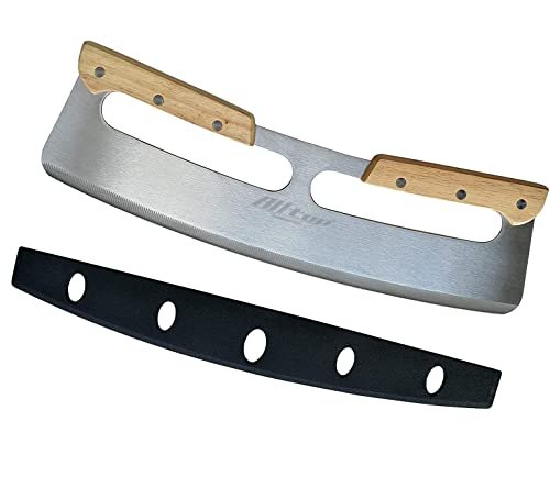 ALLTOP Pizza Cutter Rocker,Stainless Steel Blade Knife With Double Wooden Handle & Plastic Cover, Large Pizza Slicer/Chopper, Essential Kitchen Tool